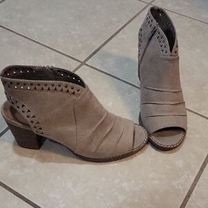 Sonoma Taupe Suede Open-Toe Ankle Booties